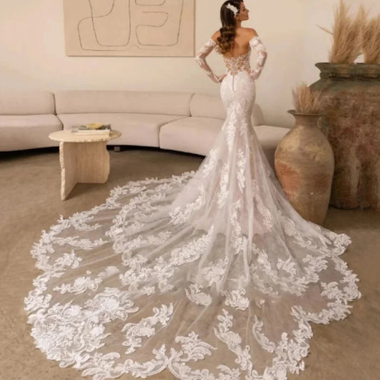 Mermaid Elegant Wedding Dresses 2025 Strapless Detachable Sleeve Vestido De Novia Lace Appliques Vintage Customized