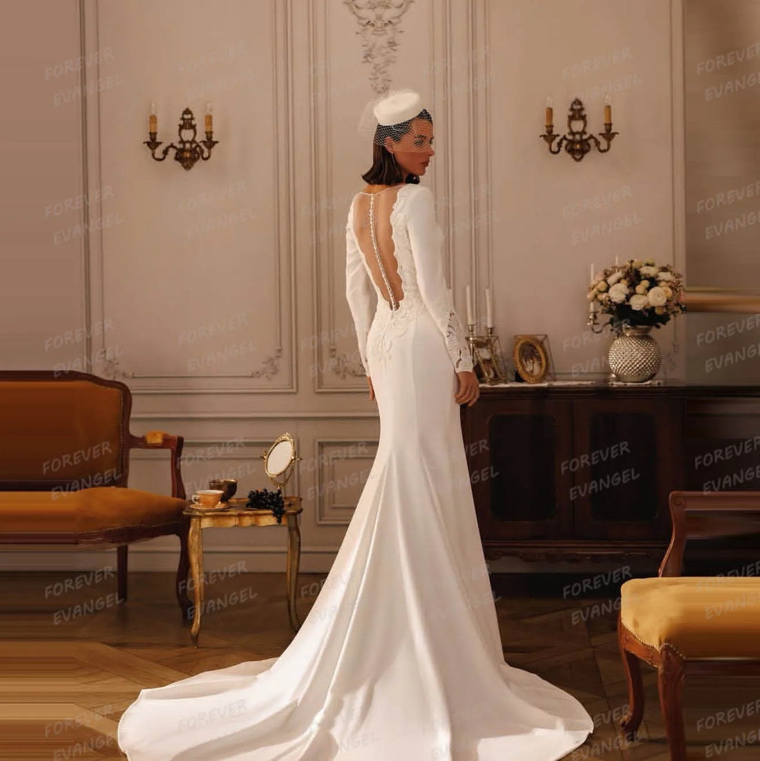 Simple Mermaid Wedding Dresses Woman's Sexy Formal Long Sleeve Appliques Backless Bride Gowns Vestidos Customized فساتين سهرة