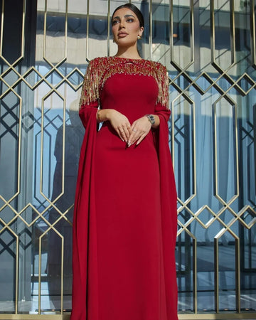 Luxury Evening Dress For Sexy Women فساتين السهرة Elegant Tassel Strapless A-Line Floor-Length Red Cocktail Party Prom Gown