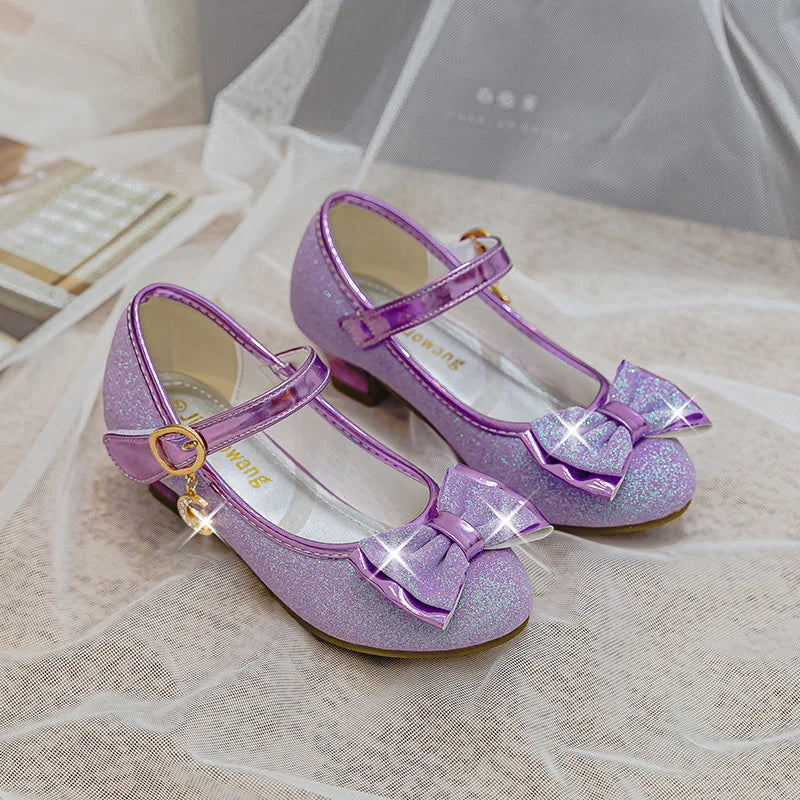 Girls Sandals Rhinestone Butterfly Latin Dance Kids Shoes Children High Heel Princess Shoes Glitter Leather Party Dress Wedding