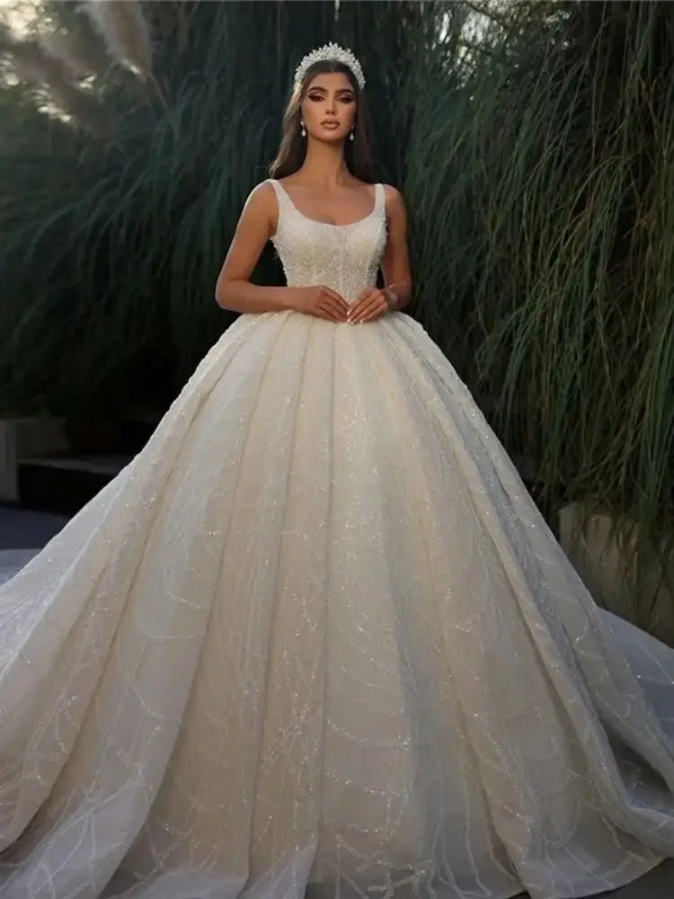 2024 Wedding Dress Shiny Sequin Glitter Tulle Bride Dresses Robe De Mariee Wedding Ball Gowns Picture Color