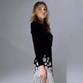 Tassel rhinestone deep V-neck long sleeve sparkle mini bandage bodycon women evening party dress side view