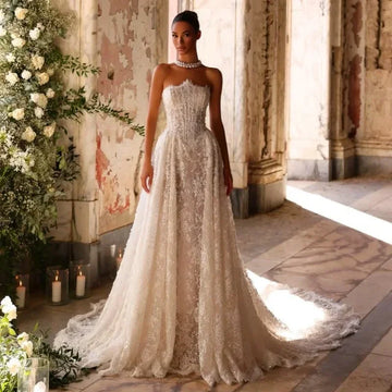 Customized Shiny luxury Lace ivory A Line Wedding Dresses Sweetheart decal vestidos de novia Made robes De mariée