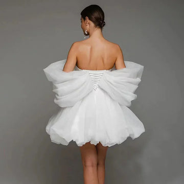 MANRAY Sexy Deep V-Neck Off The Shoulder Prom Dresses White Mini Evening Dress Elegant Organza Women Engagement Party Gowns