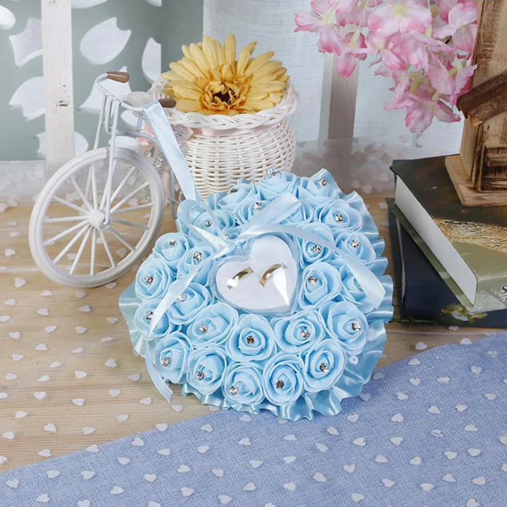 1Pcs Wedding Heart-shape Rose Flowers Ring Bearer Box Romantic Wedding Jewelry Case Pillow Cushion Holder Valentine's Day Gifts