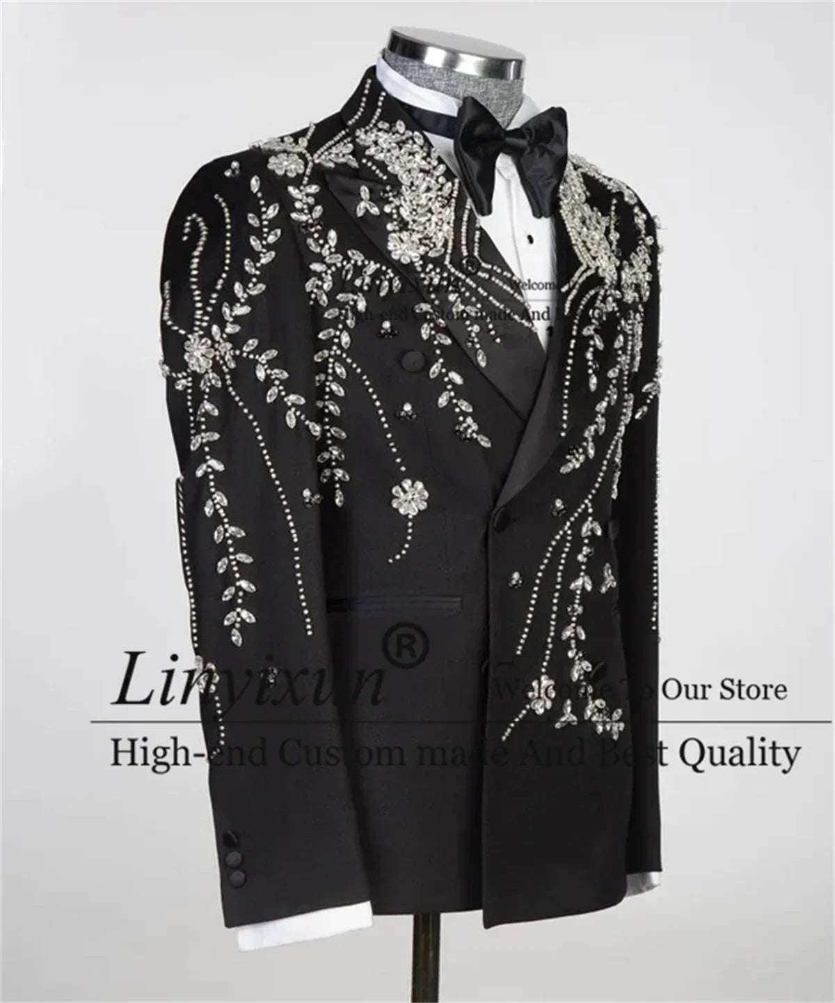 Luxury Beaded Wedding Suits For Men Double Breasted Male Prom Blazers Outfits 2 Pieces Sets Groom Tuxedos Slim Fit Costume Homme