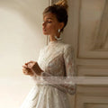 Lace long sleeve high neck gorgeous A-line formal luxury bridal gown back view