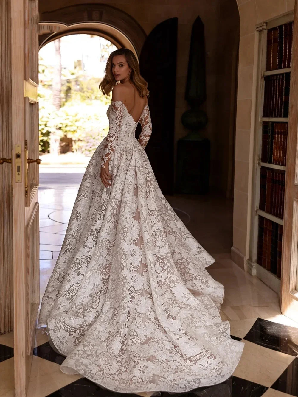 Customized Lace Appliques Sweetheart Wedding Dress Off The Shoulder Long Sleeve Bridal - Image 3