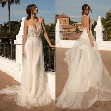 Classy Mermaid Princess Sexy Backless Wedding Dresses Spaghetti Straps Beaded Plus Size Tulle Bridal Gowns Vestido De Novia