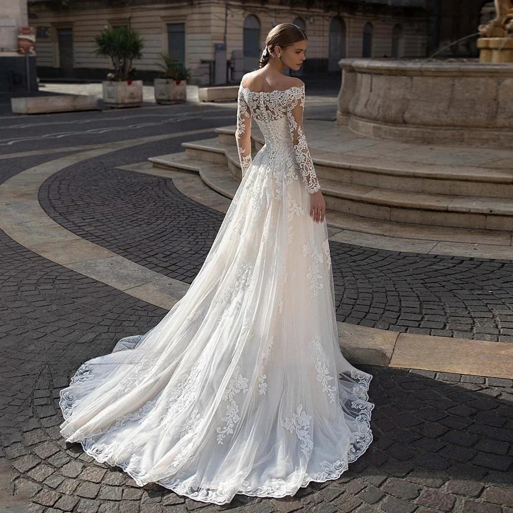 Customized Gorgeous Off The Shoulder Wedding Dresses Elegant A Line Vestidos De Novia Applique Vestido De Noiva