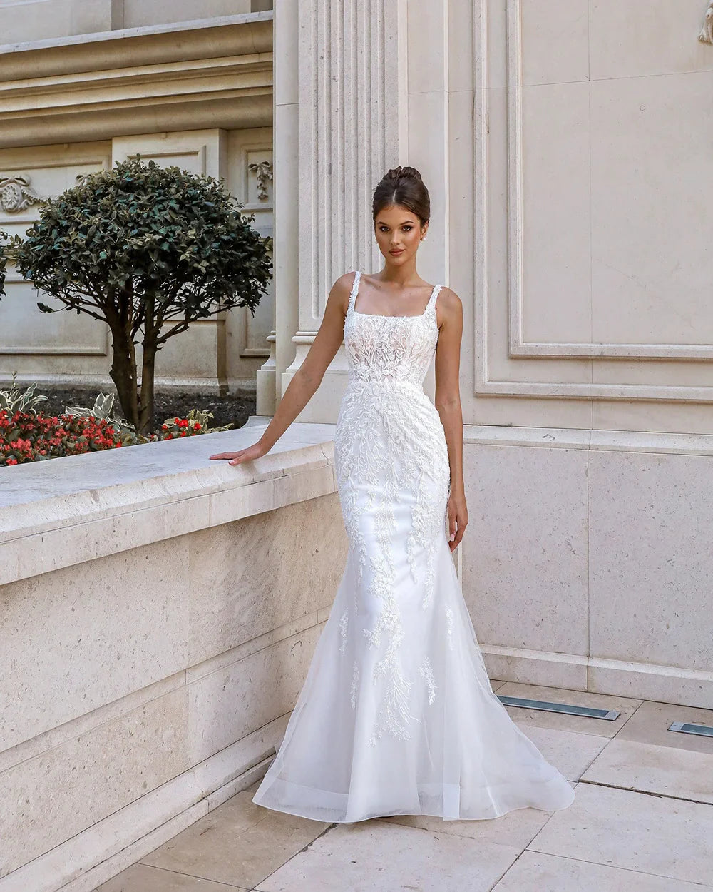 Mermaid Wedding Dresses Luxury Square Neck Backless Lace Applique Brides Dress Vestido De Noiva Bridal Gown Customized