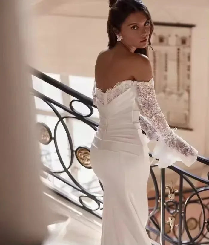 Mermaid wedding dress sexy lace long sleeve off-the-shoulder bridal gown elegant