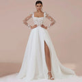 Square Collar Backless A Line Organza Long Sleeves Wedding Dresses Appliques - Image 1