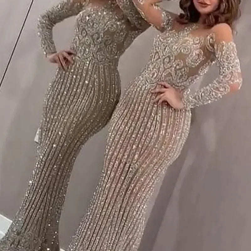 Shiny Evening Long Dress Bodycon Cocktail Long Elegant Dresses Spring Clothing Lady Luxury Maxi Sexy Party Evening Dresses