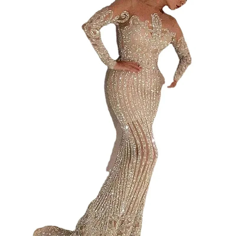 Shiny Evening Long Dress Bodycon Cocktail Long Elegant Dresses Spring Clothing Lady Luxury Maxi Sexy Party Evening Dresses
