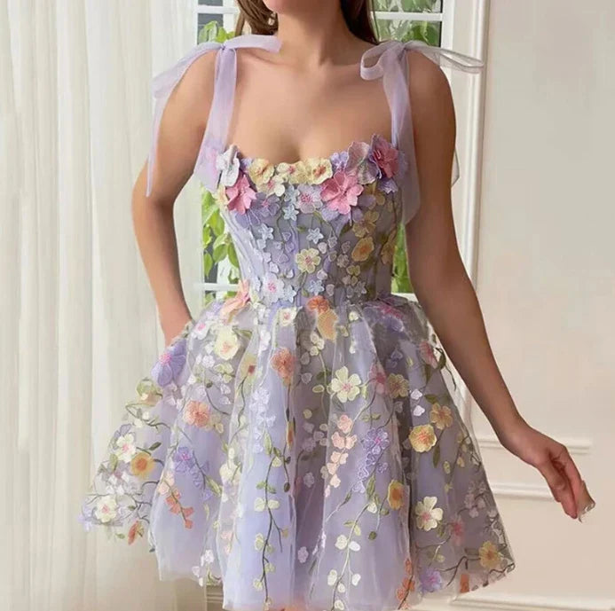 New Fashion for Women Dresses Summer Casual Simple Sleeveless Mid Waist 3D Floral Embroidery Design Sexy Suspender Dress