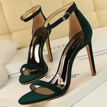 Women Summer 10cm High Heels Sandals Lady Fetish Ankle Strappy Sandles Stripper Nightclub Gladiator Platform Green Purple Shoes