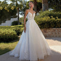 Customized A Line Wedding Dresses Boho Lace Appliques Luxury Tulle Brides Dress Woman Spaghetti Straps Backless Bridal Gown