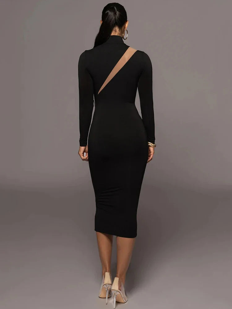 Elegant long sleeve half collar bodycon sexy maxi party club dress additional color