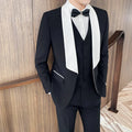 Banquet groom wedding 3 piece formal business fashion men tuxedo blazer vest pants detail