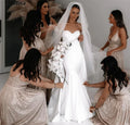 Strapless sweetheart satin sleeveless floor length country bridal gown front view