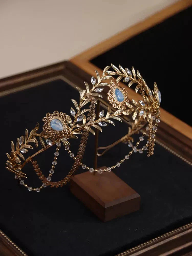 Vintage Gold Color Headband Brides Tiaras and Crowns Crystal Leaf Headpiece Headwear Wedding Accessories Bridal Hair Jewelry