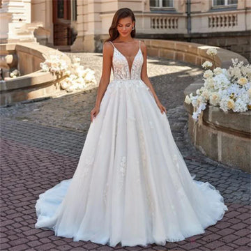 V-neck white lace wedding ceremony elegant women bridal gown size chart