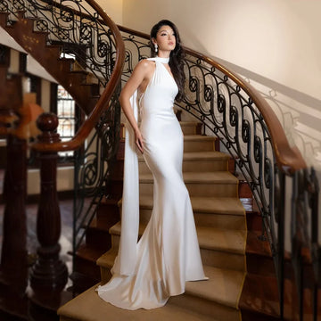 Modern Wedding Dresses Civil Mermaid Satin Sexy Open Back Simple Evening Bridal Dress for Women Wedding Gown Customized