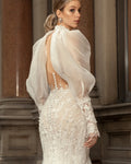 Mermaid strapless detachable sleeve wedding dress – side view – Snowy Bridal