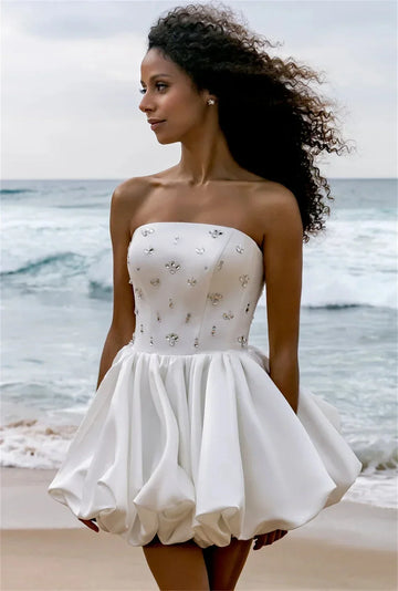 Short beach dress strapless - front