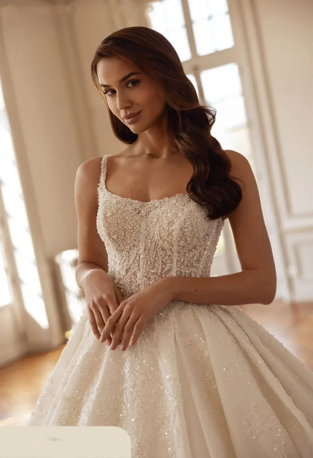 Customized Sparkly Gorgeous Princess A Line Wedding Dresses Lace Applique Beaded Pearls Bride Bridal Gown Vestidos De Novia