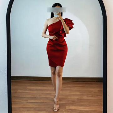 Customized Unique One Shoulder Green Prom Dress Ruffled Cocktail Dress Elegant Bodycon Short Gala Party Gown for Women