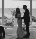 Simple mermaid floor length civil satin sweep train bridal gown front view