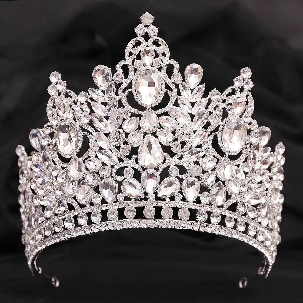KMVEXO Statement Big Forest Blue Crystal Rhinestone Crown Wedding Tiara Bridal Hair Accessories Crown Party Wedding Headwear