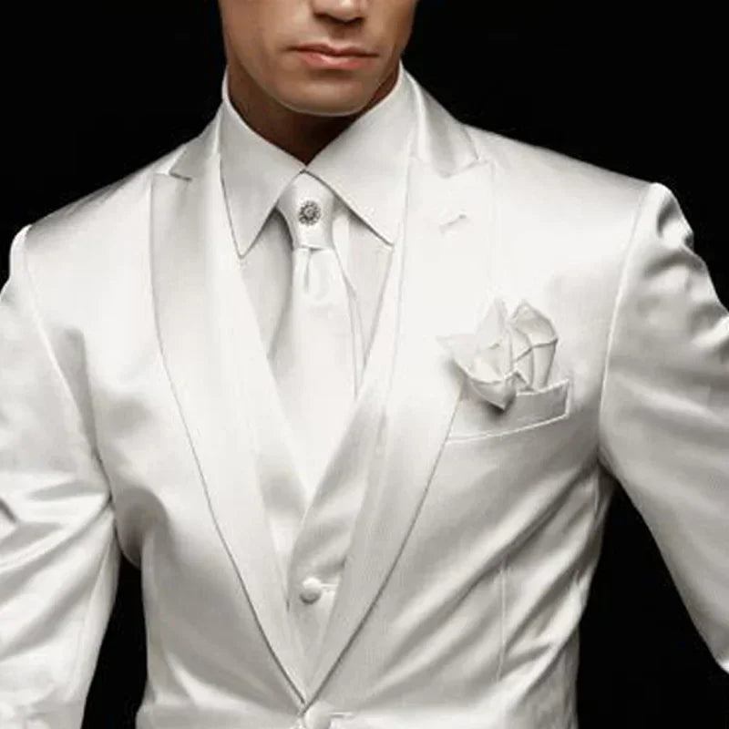 Slim Fit Men Suit for Wedding Groom Tuxedos 3 Piece Custom Satin Male Fashion Set Jacket with Pants Vest Latest Style