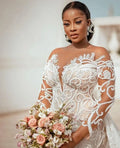 Plus Size Mermaid Wedding Dress With Detachable Train Beaded Illusion Lace Appliqued Bridal Gown Arabic Dubai Robe De Mairage