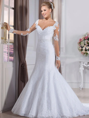 Luxury Appliques Mermaid Vestido De Noiva Sexy Square Collar Vestidos De Novia Long Sleeve Wedding Dresses Customized