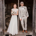 Bohemian Wedding Dress A Line Cap Sleeves Illusion Women O Neck Bridal Gowns Lace Boho Wedding Dresses Customized