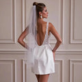 Above knee backless satin beads sequins sweetheart straps mini new garden beach women party gown side view