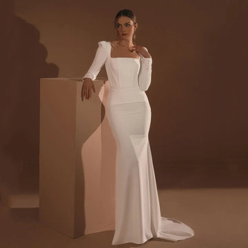 Chic Wedding Dresses Square Collar Mermaid Bride Gown Long Sleeves Corset Bridal Dress Vestido De Noiva Customized