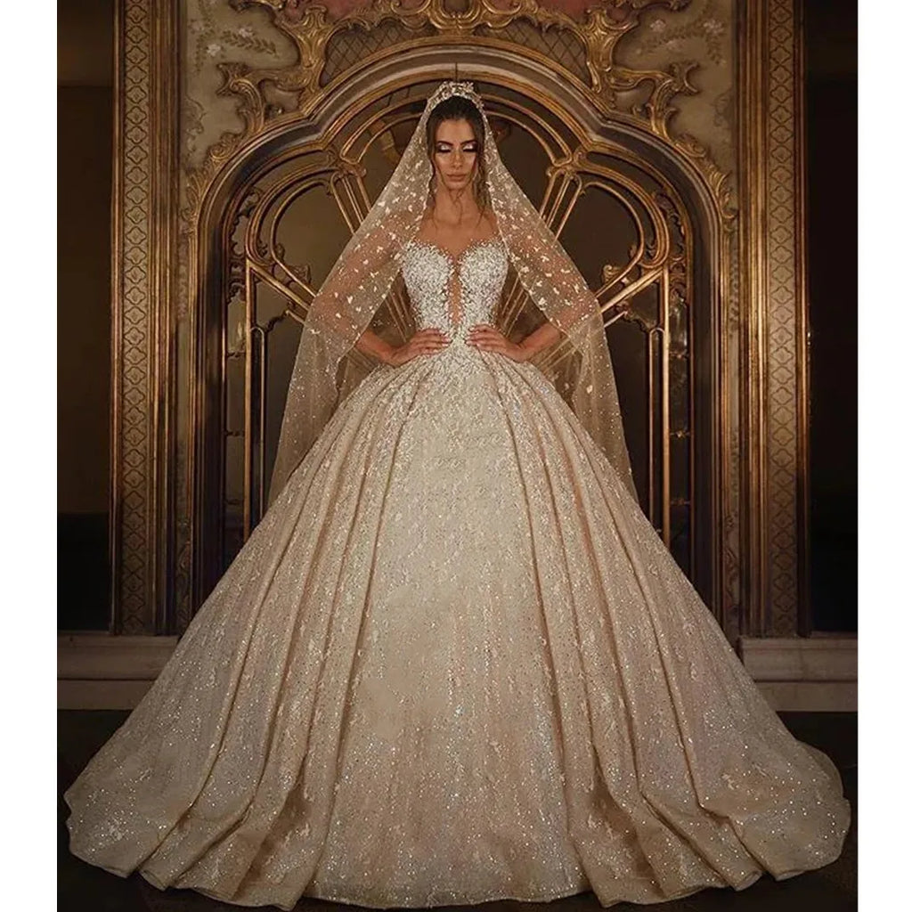 African A Line Luxurious Said   Gown Wedding Dresses Beaded Lace 3D Appliques Crystal Plus Size Bridal Gowns Robes de