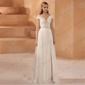 High slit deep V-neck short sleeves lace fascinating sexy elegant wedding dress bridal gown side view