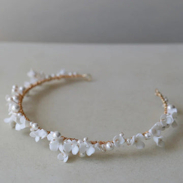 Porcelain Flower Headband Hairband Pearl Headpiece For Brides Women Headdress Headwear Wedding Hair Accessories Bridal Jewelry