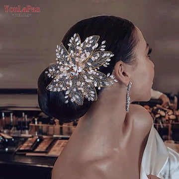 YouLaPan HP217 Wedding Floral Headpieces with Duckbill Clip Rhinestone Bridal Tiara Side Hairpin for Woman Bride Hair Jewelry