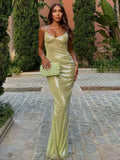 Luxury sequins backless high slit elegant sleeveless high waist bodycon holiday evening long party dress