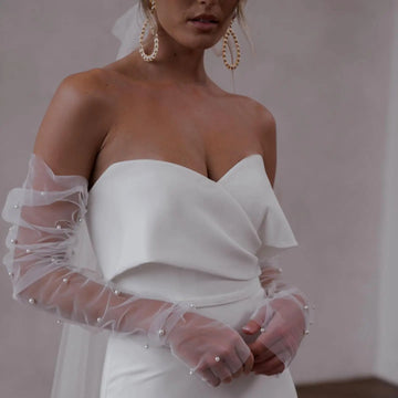 vm20 Wedding Gloves Detachable Wedding Sleeve Long Bridal Gloves With Pearls Beaded Fingerless Opera Length Bridal Accessories