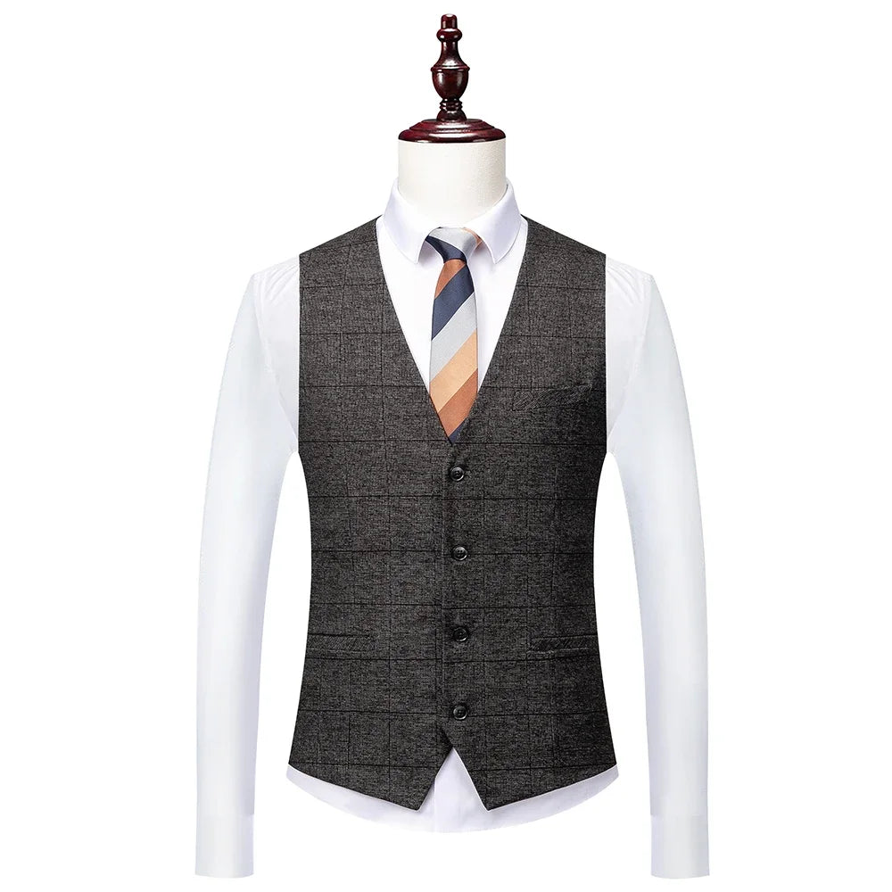 Blazers Jacket Pants Vest / Fashion New Men's Casual Boutique Business British Plaid Striped Suit Coat Trousers Waistcoat