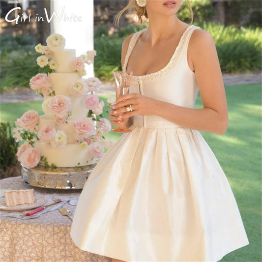 Mini Wedding Dress For Women 2023 Princess A Line Bride Dress Above Knee Square Neck Tank Sleeves Bridal Gown свадебное платье