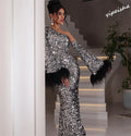 Floor length sheath sparkle asymmetrical one-shoulder sequin prom evening dress detail