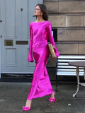Strapless backless satin high split flare long sleeve sexy slim elegant party dress women ivory